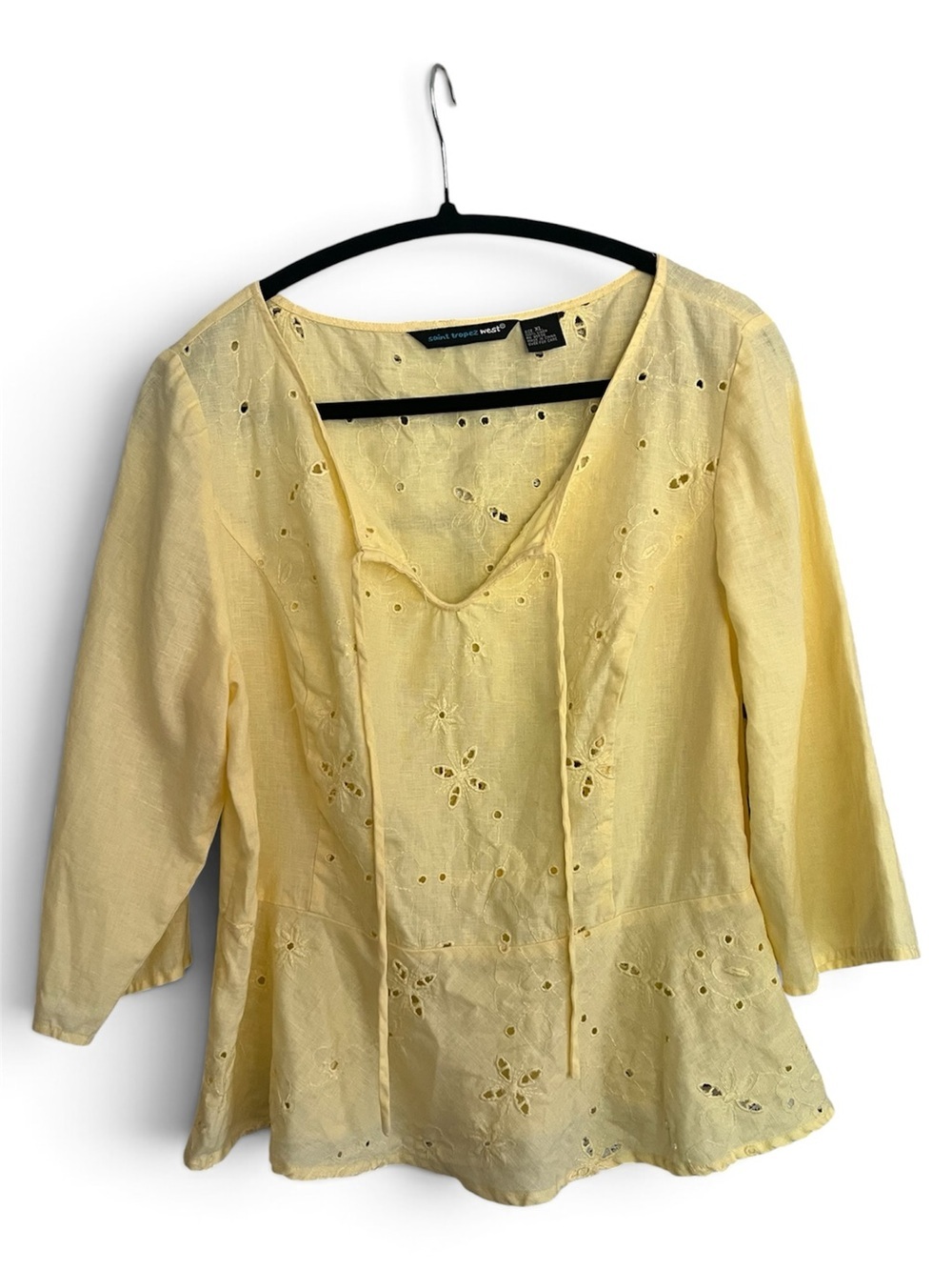 Saint Tropez West Pale Yellow Eyelet 100% Linen Tunic